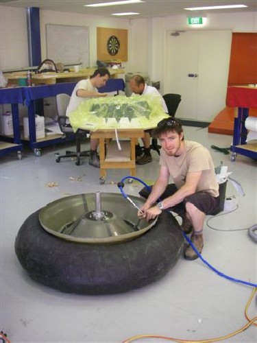 Chris blowing up the wheel around the first rim