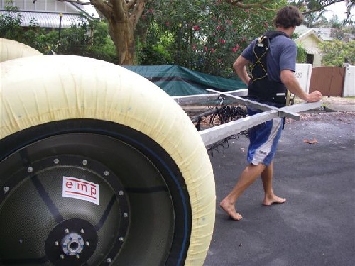 Clark hauling the PAC2 along the road - nice EMP sticker there on the rims!