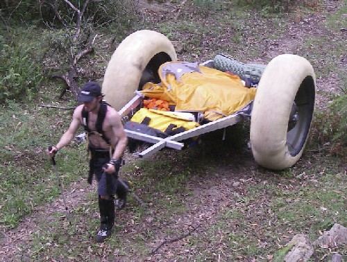 Chris hauling PAC2 along 4wd track - Click for full-size.