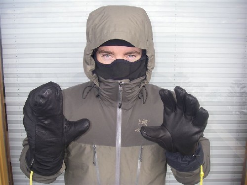 Chris in our new WINDSTOPPERR) Balaclava, GORE-TEX(R) Jacket, gloves and mitts - Click for full-size.