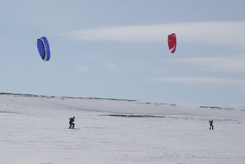 Chris and Clark learning to kite ski