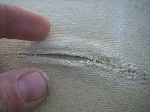 the tear in the kevlar tire cover - and chris\'s nice clean fingernails