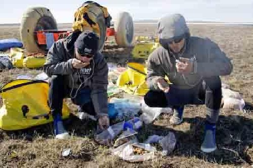 Us pigging out on the water logged trail-mix rations that couldn\'t be saved