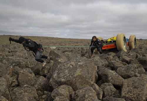 Negotiating our way through one of the many boulder fields. - Click for full-size.