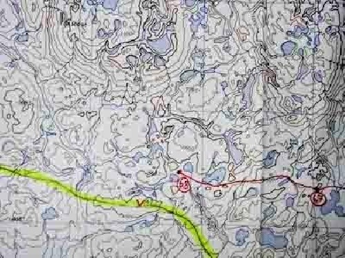 Part of our topo map showing the tangled maze of contour lines and lakes - Click for full-size.