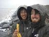 Us standing right on the west coast, enjoying an unrationed peanut butter on tortilla bread. - Click for full-size.