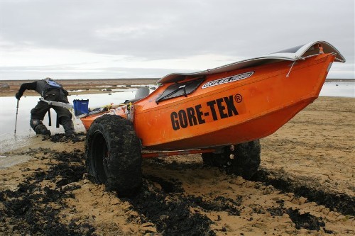 Hauling PAC through mud - hard work.