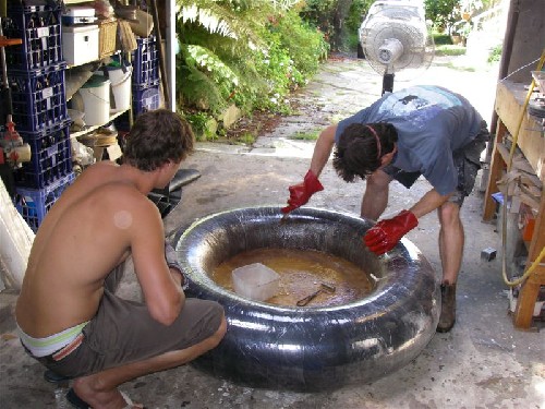 Making a quick fiberglass and plywood rim to test the tube