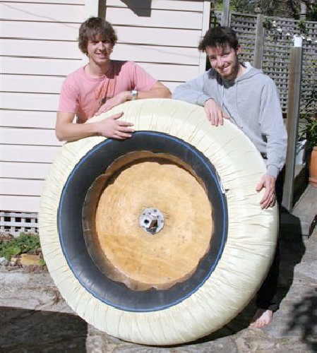 Chris and Clark with their bullet-proof kevlar wheel cover