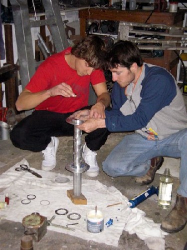 Chris and Clark assembling their wheel hubs