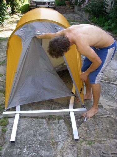 Clark looking inside tent on PAC